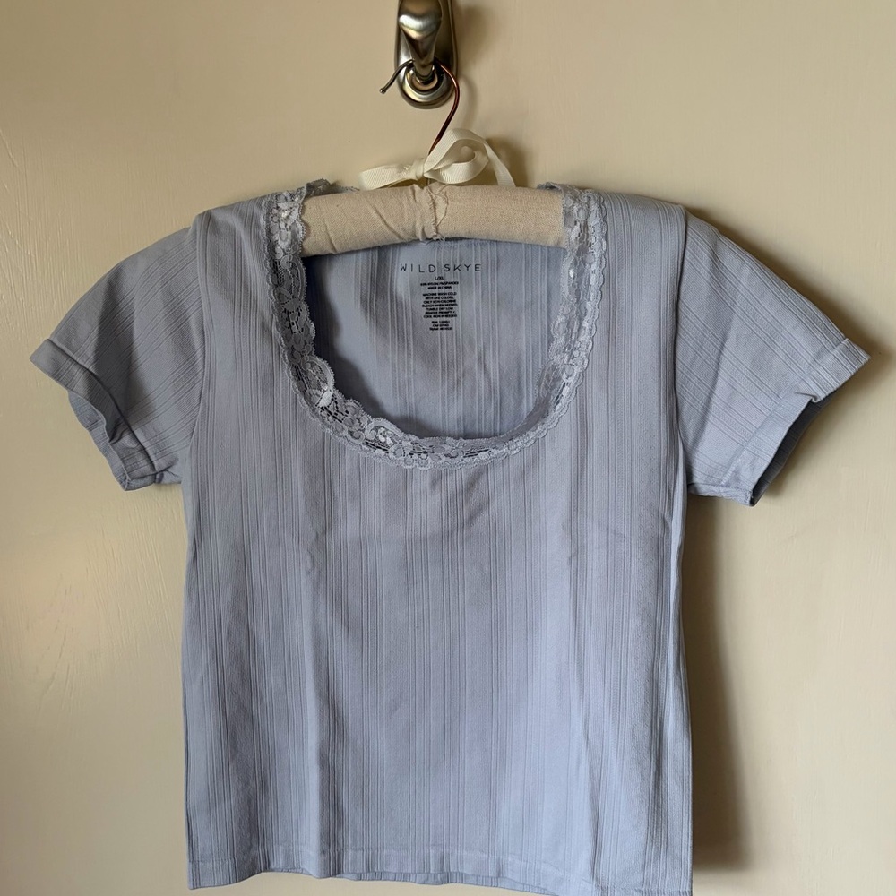 Wild Skyes Light Blue Lace Trim Top